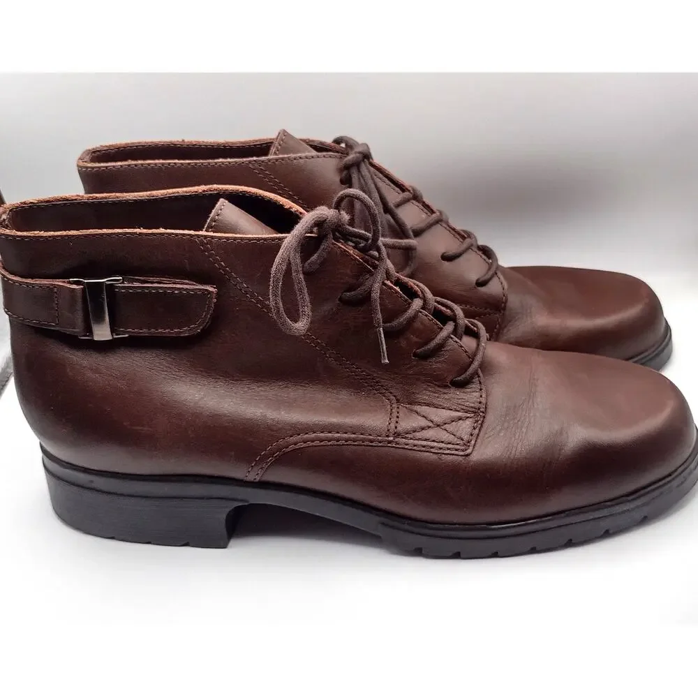 Nicole Club Valerie Brown Leather Lace Up Ankle Booties 10M